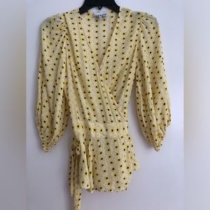 Ganni yellow floral print short sleeve blouse size 38